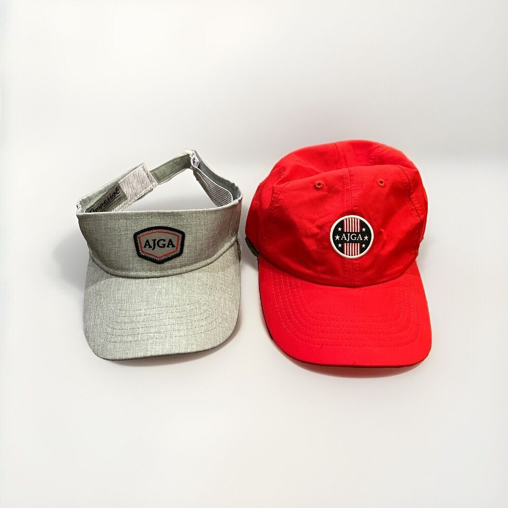 Lot Of 2 Imperial Mens Gray Red AJGA Adjustable Strapback Hat Golf Cap Visor